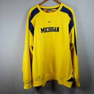 VTG Y2K Nike Michigan Wolverines Crewneck Sweatshirt Yellow Center Check Swoosh
